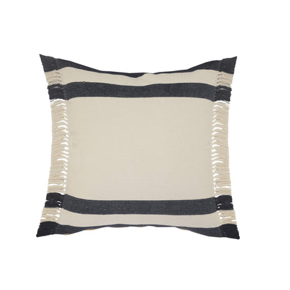 Double Blue Border Striped Throw Pillow with Fringe: Blue/White / 20" x 20" / Poly Filled - Decor Addict, LLC