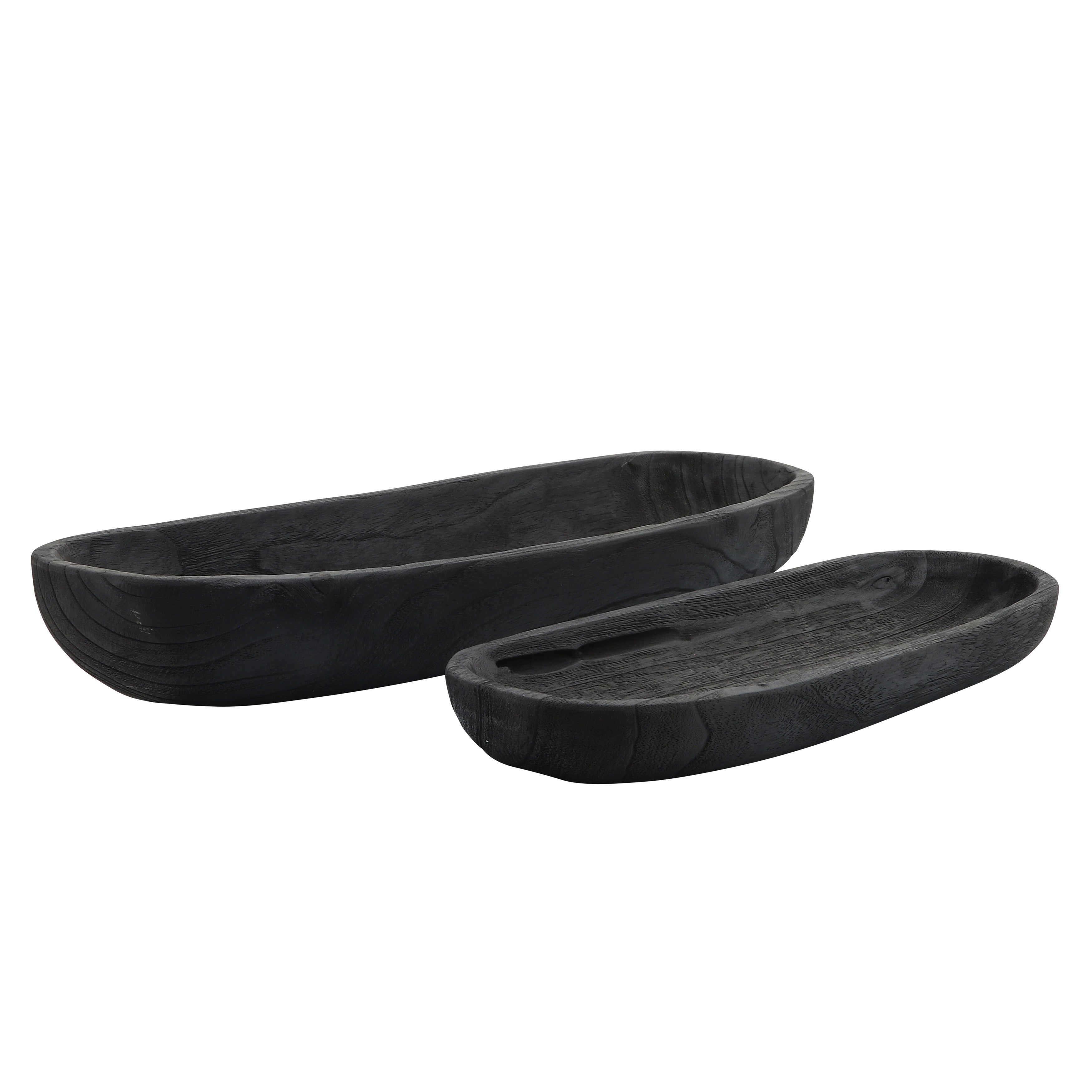 S/2 18/24" Wood Decor Plates, Black - Decor Addict, LLC