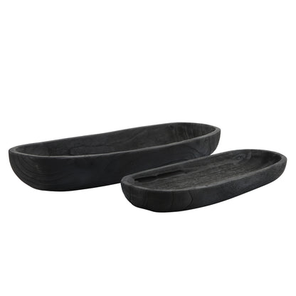 S/2 18/24" Wood Decor Plates, Black - Decor Addict, LLC