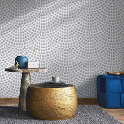 Abstract Wallpaper with a Scalloped Teardrop Motif in Gray - A064 - Decor Addict, LLC