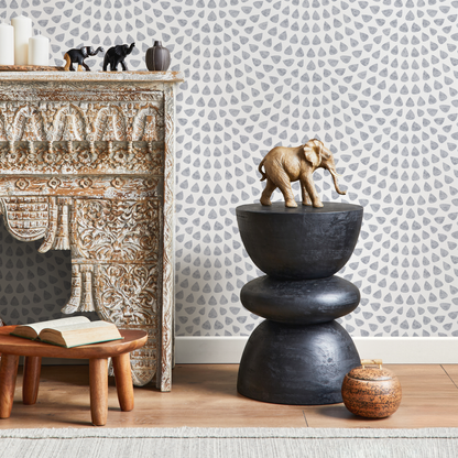 Abstract Wallpaper with a Scalloped Teardrop Motif in Gray - A064 - Decor Addict, LLC