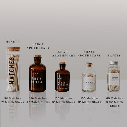 Black Tip Medium Amber Apothecary Safety Matches - 100 Count, 3" - Decor Addict, LLC