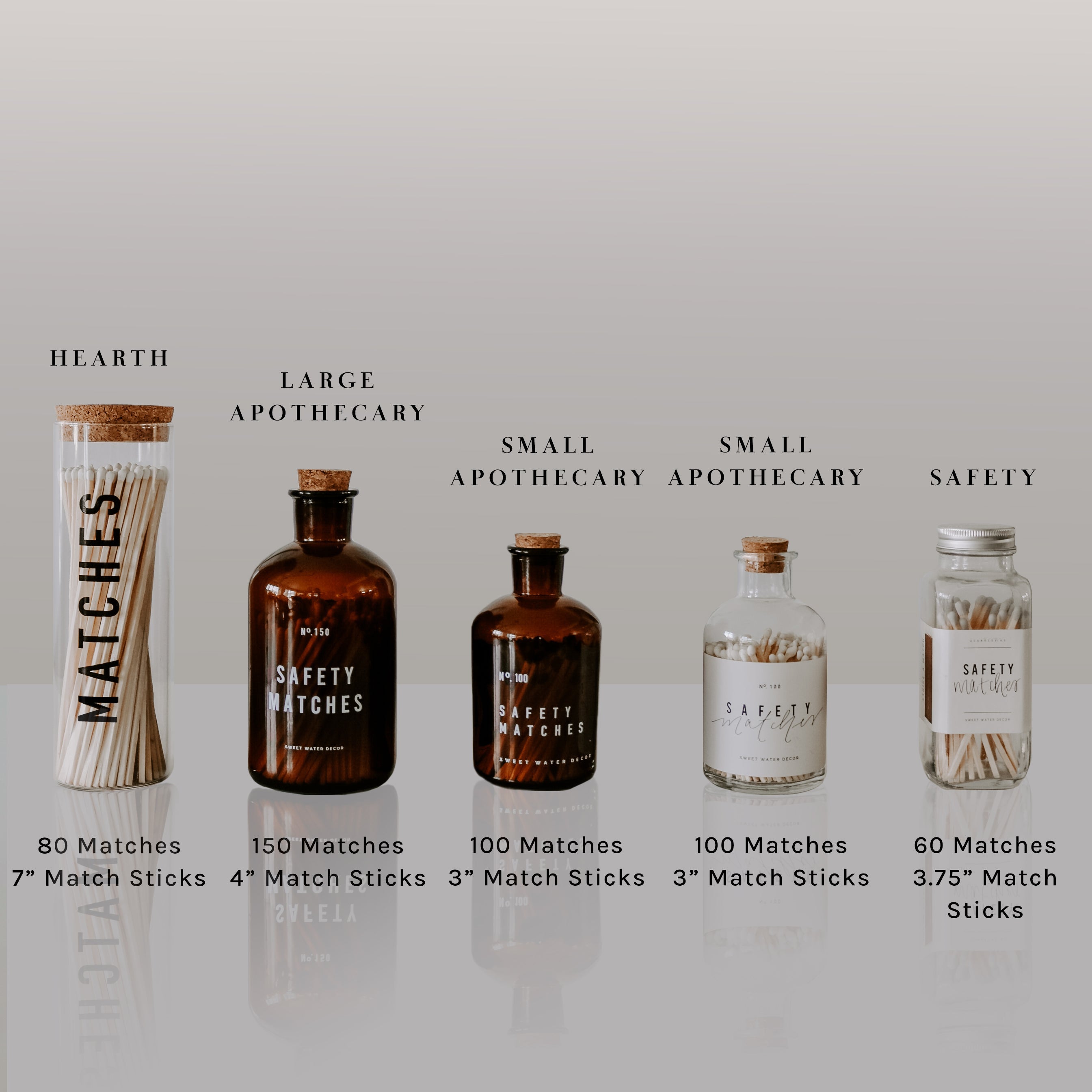 White Tip Medium Amber Apothecary Safety Matches - 100 Count, 3" - Decor Addict, LLC