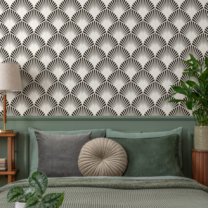 Art Deco Wallpaper with a Stylized Fan Motif in Black and Light Grey - B074 - Decor Addict, LLC