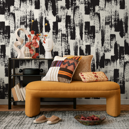 Abstract Wallpaper with Bold Brush Strokes in Black and Cream - B086 - Decor Addict, LLC