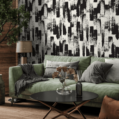 Abstract Wallpaper with Bold Brush Strokes in Black and Cream - B086 - Decor Addict, LLC