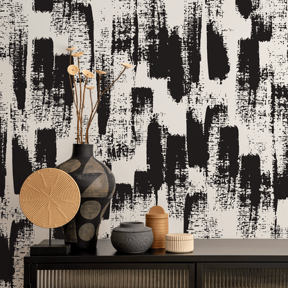 Abstract Wallpaper with Bold Brush Strokes in Black and Cream - B086 - Decor Addict, LLC