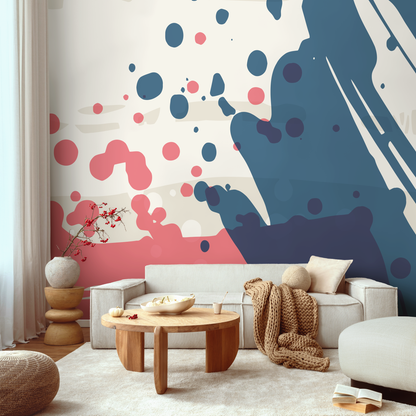 Abstract Wallpaper with Bold Paint Splatters in Blue, Pink, and Beige - B779 - Decor Addict, LLC