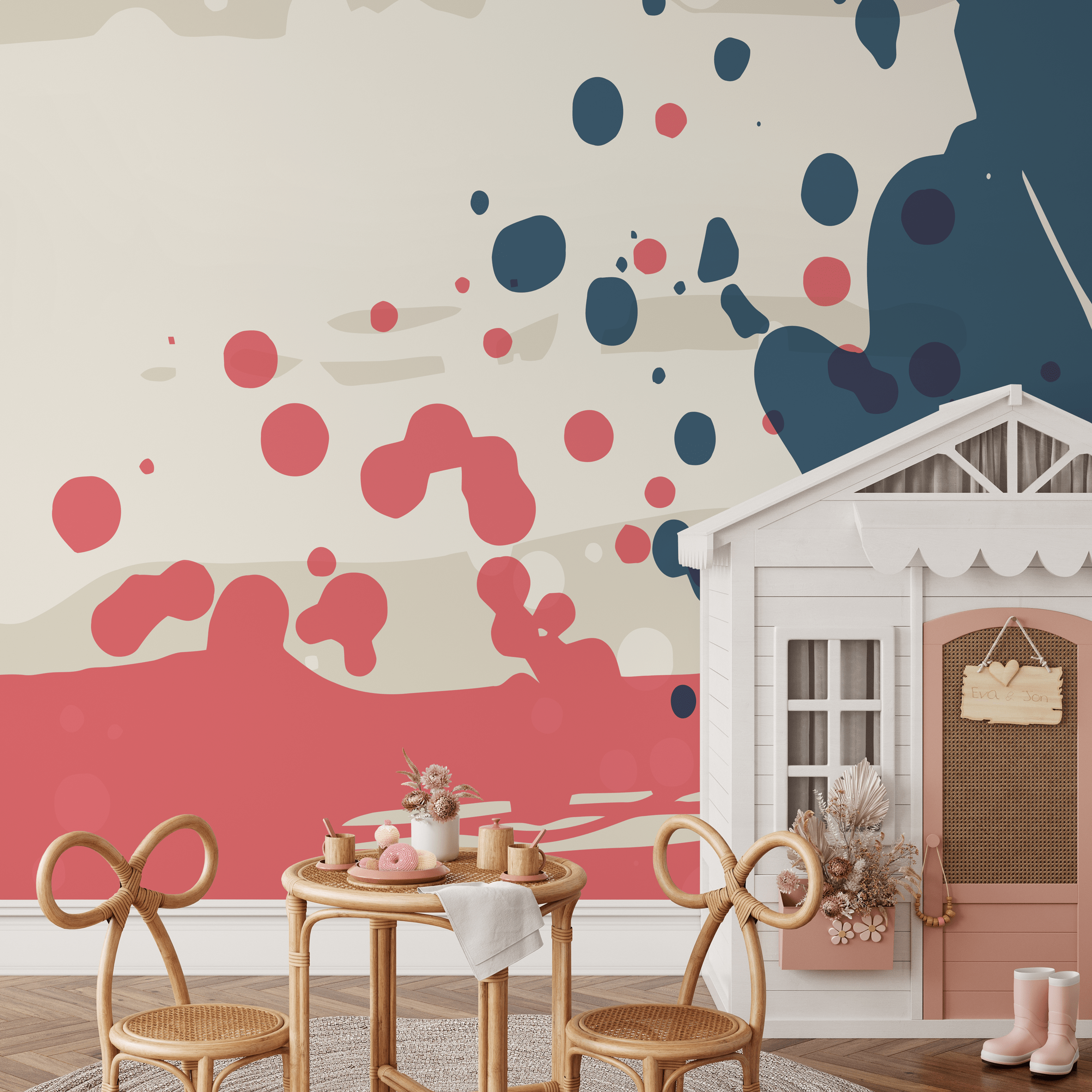 Abstract Wallpaper with Bold Paint Splatters in Blue, Pink, and Beige - B779 - Decor Addict, LLC