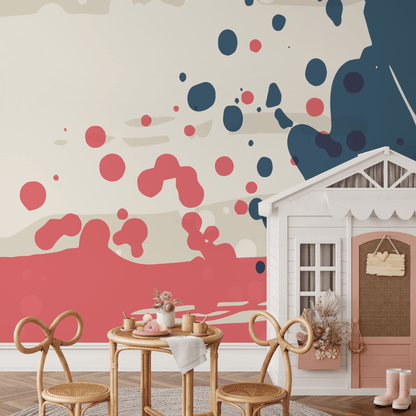 Abstract Wallpaper with Bold Paint Splatters in Blue, Pink, and Beige - B779 - Decor Addict, LLC