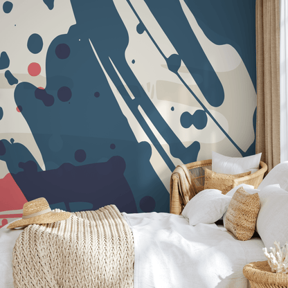Abstract Wallpaper with Bold Paint Splatters in Blue, Pink, and Beige - B779 - Decor Addict, LLC