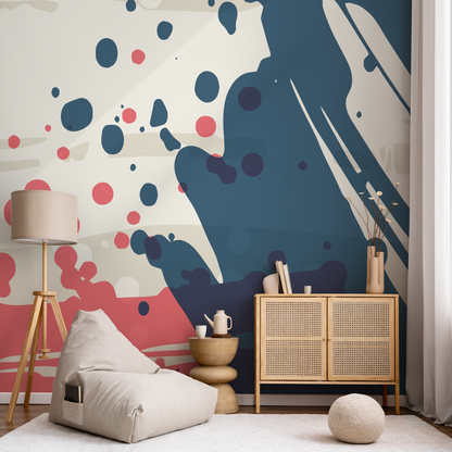 Abstract Wallpaper with Bold Paint Splatters in Blue, Pink, and Beige - B779 - Decor Addict, LLC