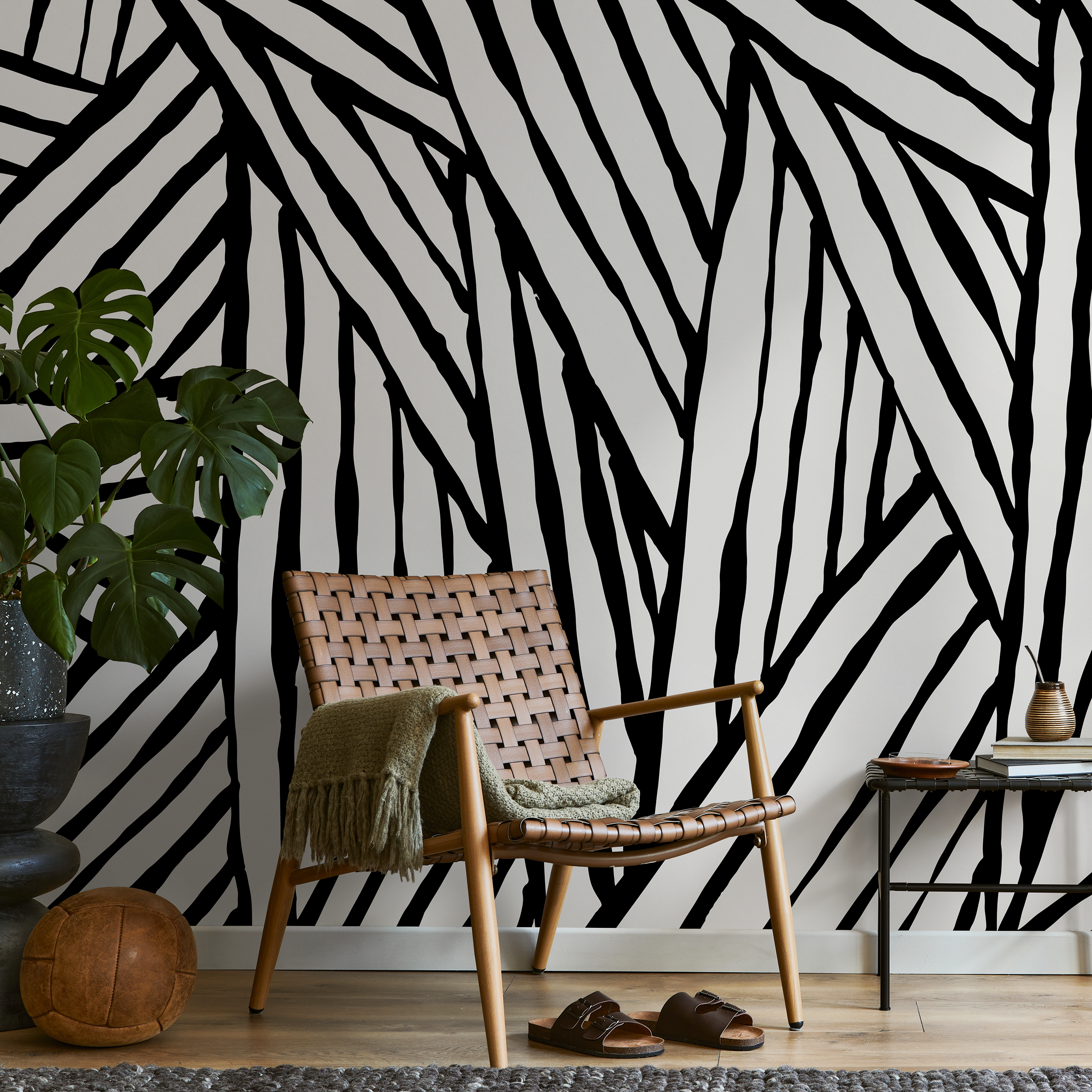 Abstract Wallpaper with Bold Brushstroke Stripes in Black and Beige - B972 - Decor Addict, LLC