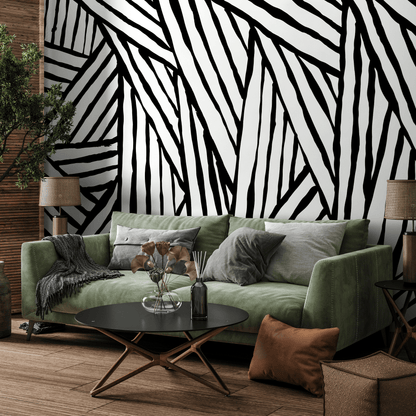 Abstract Wallpaper with Bold Brushstroke Stripes in Black and Beige - B972 - Decor Addict, LLC