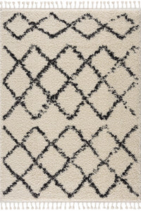 Wallagrass Beige/Black Trellis Tassel Shag - Decor Addict, LLC