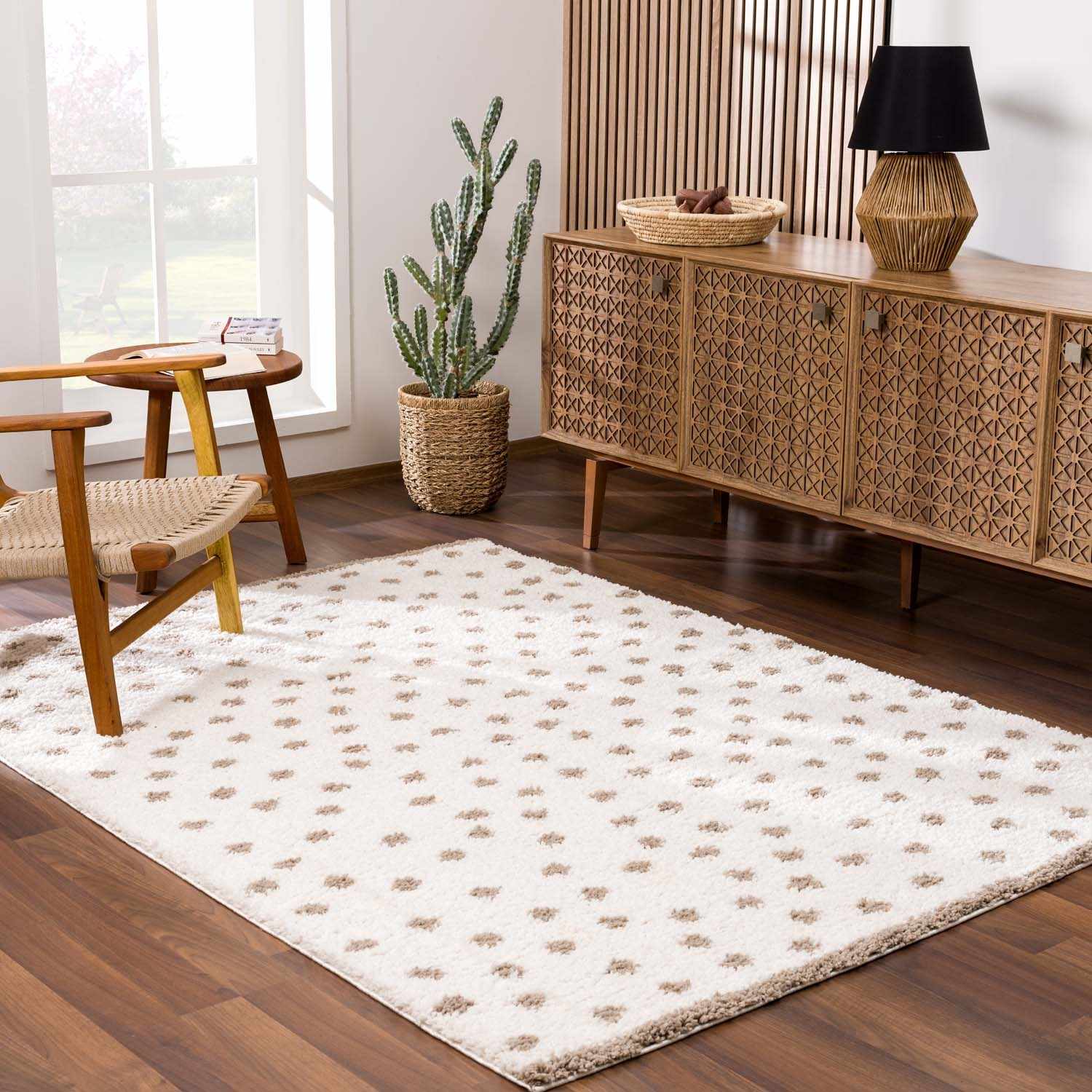 Chaia Dotted Cream & Brown Plush Rug - Decor Addict, LLC