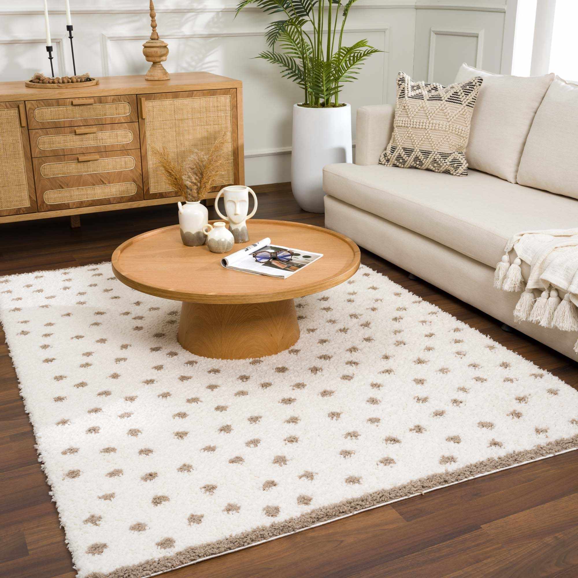 Chaia Dotted Cream & Brown Plush Rug - Decor Addict, LLC