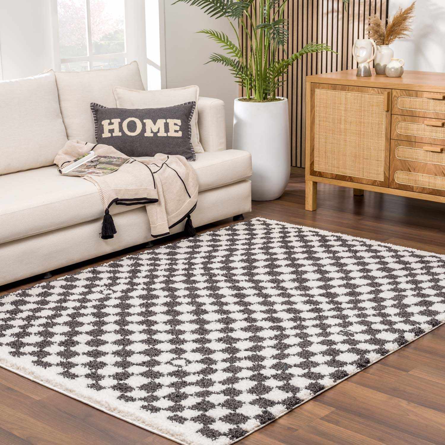 Kieu Black & White Checkered Area Rug - Decor Addict, LLC