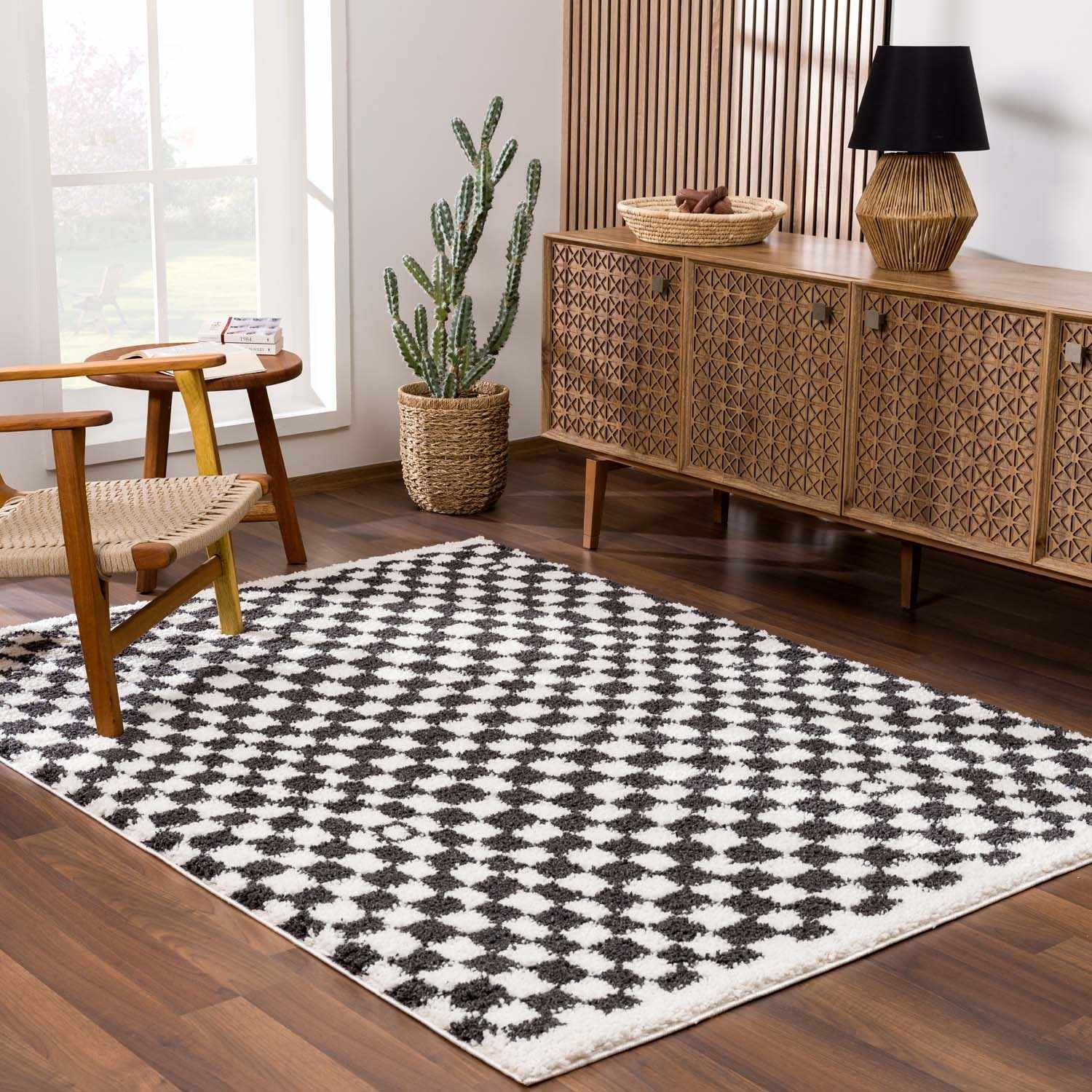 Kieu Black & White Checkered Area Rug - Decor Addict, LLC