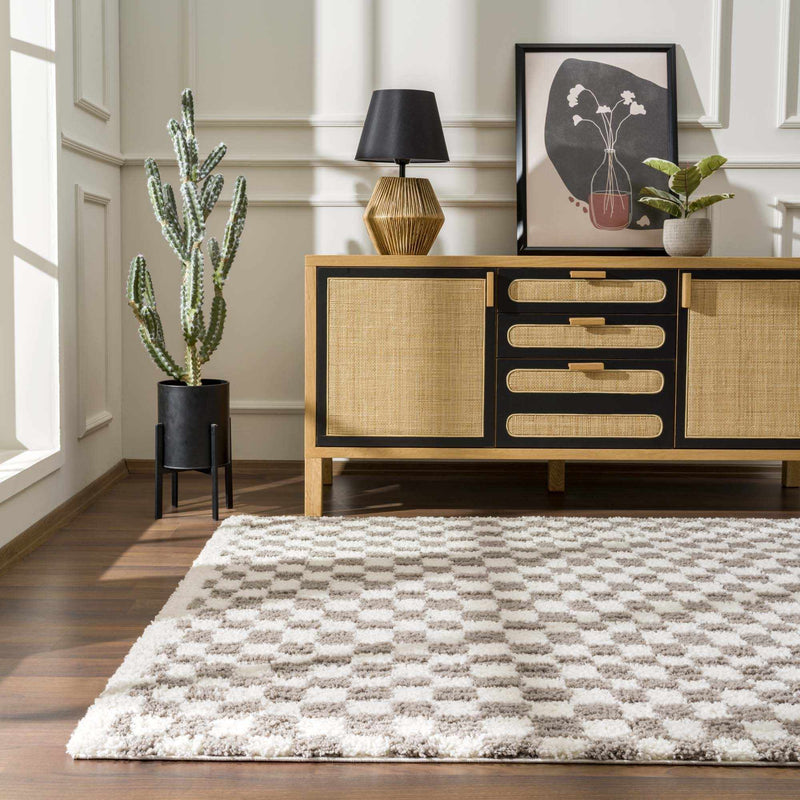 Kieu Taupe Checkered Area Rug - Decor Addict, LLC