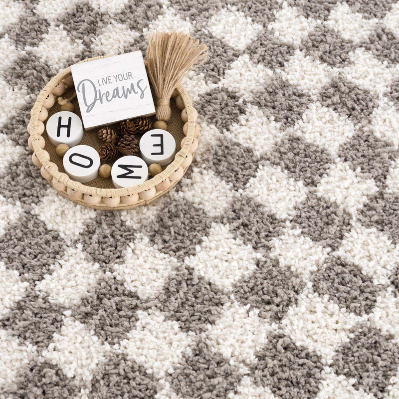 Kieu Taupe Checkered Area Rug - Decor Addict, LLC