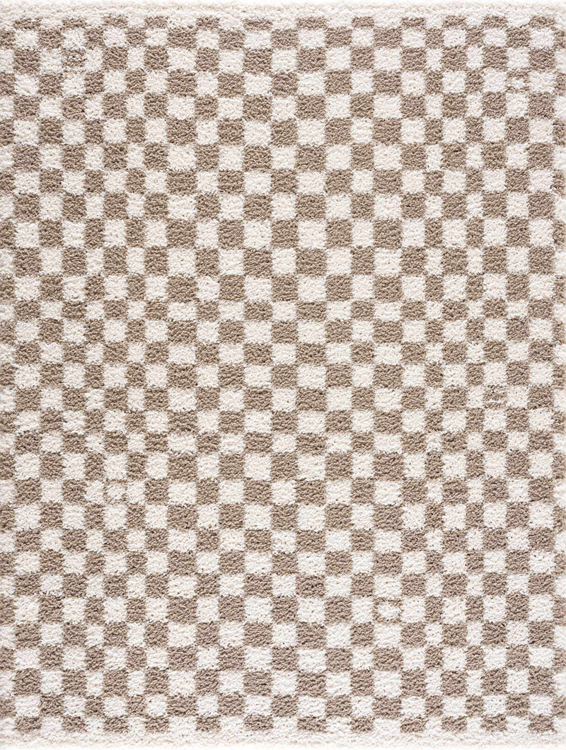 Kieu Light Gray & Taupe Checkered Area Rug - Decor Addict, LLC