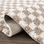 Kieu Light Gray & Taupe Checkered Area Rug - Decor Addict, LLC