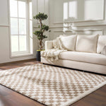 Kieu Light Gray & Taupe Checkered Area Rug - Decor Addict, LLC