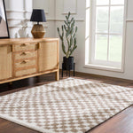 Kieu Light Gray & Taupe Checkered Area Rug - Decor Addict, LLC