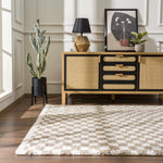 Kieu Light Gray & Taupe Checkered Area Rug - Decor Addict, LLC