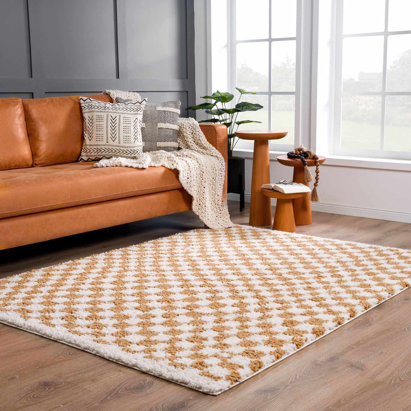 Kieu Yellow & White Checkered Area Rug - Decor Addict, LLC