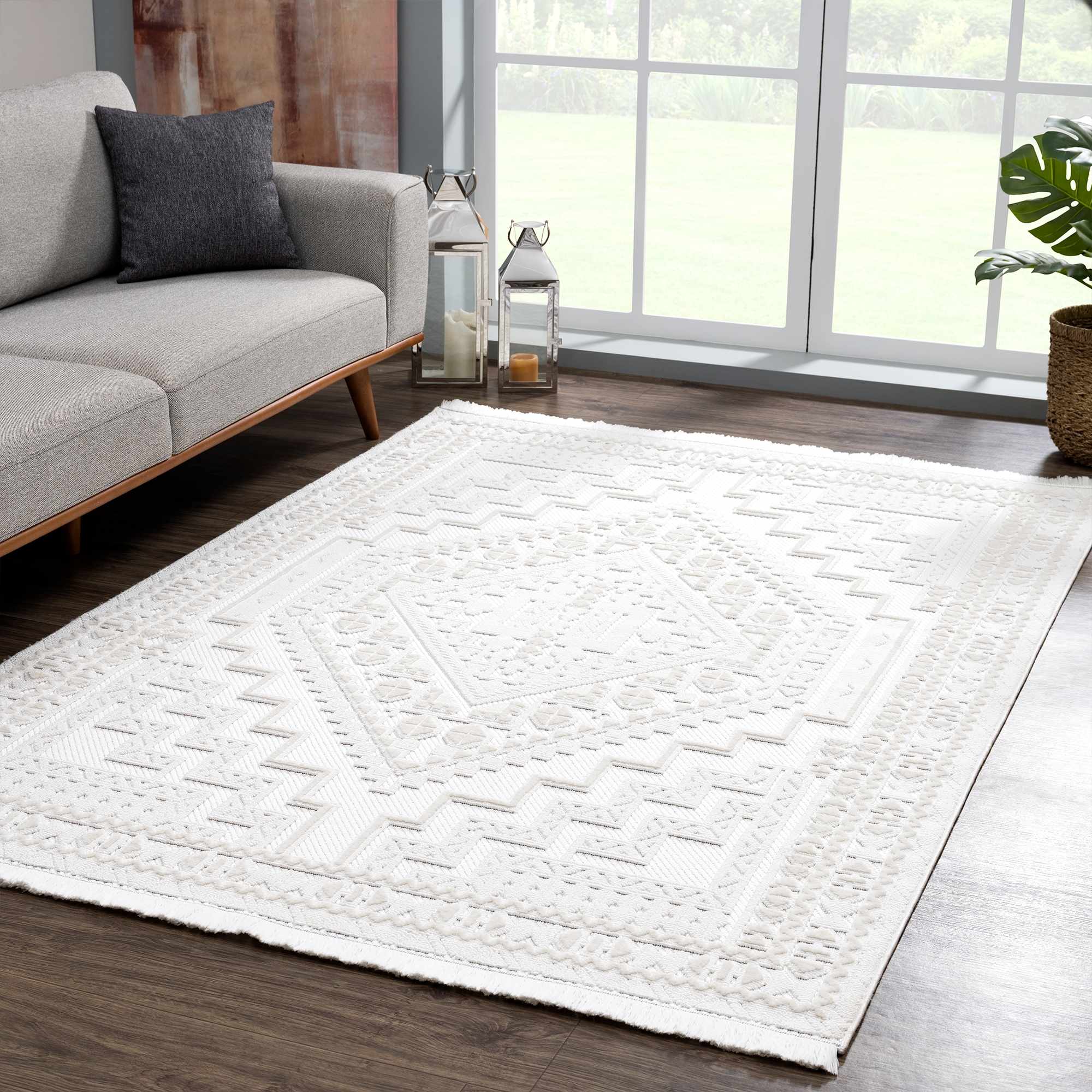 Alya White Fringe Rug - Decor Addict, LLC