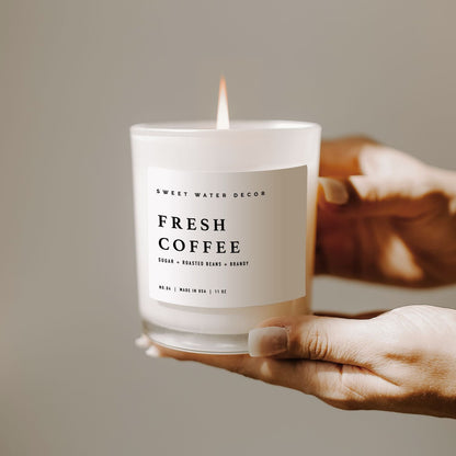 Fresh Coffee Soy Candle - White Jar - 11 oz - Decor Addict, LLC