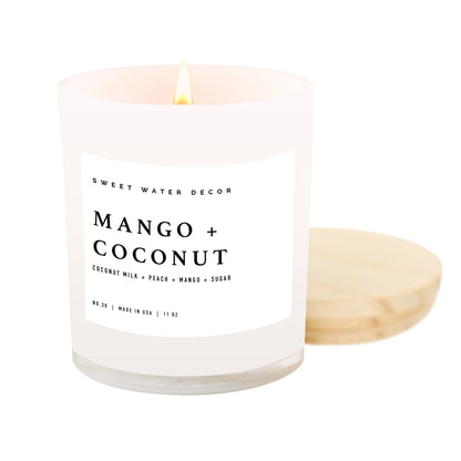 Mango and Coconut Soy Candle - White Jar - 11 oz - Decor Addict, LLC
