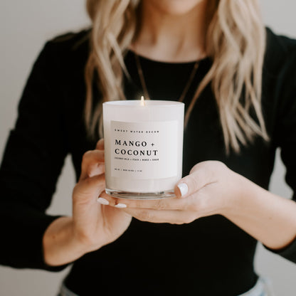 Mango and Coconut Soy Candle - White Jar - 11 oz - Decor Addict, LLC