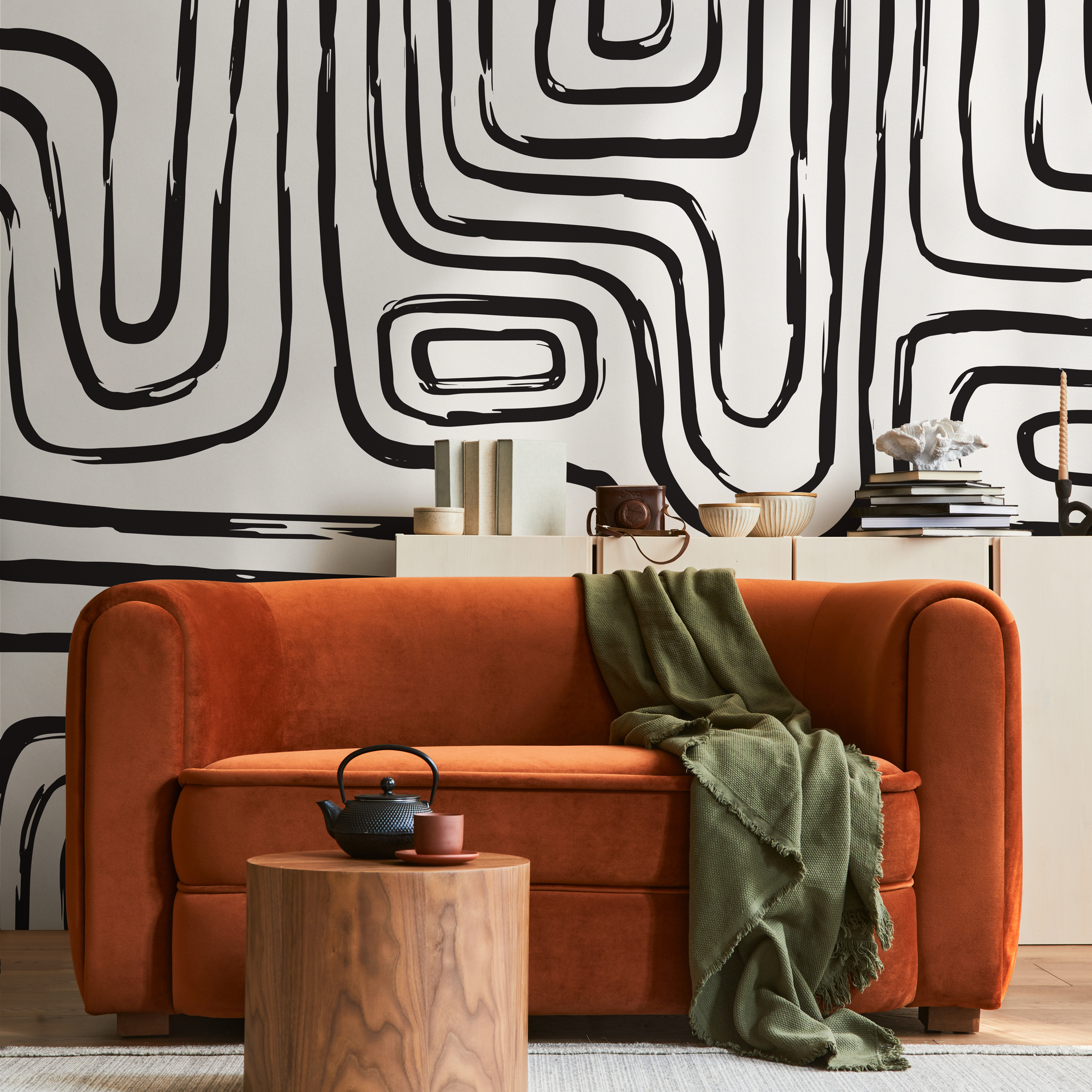 Abstract Wallpaper with Bold Brush Stroke Lines in Black - C091 - Decor Addict, LLC
