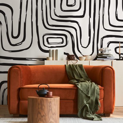 Abstract Wallpaper with Bold Brush Stroke Lines in Black - C091 - Decor Addict, LLC