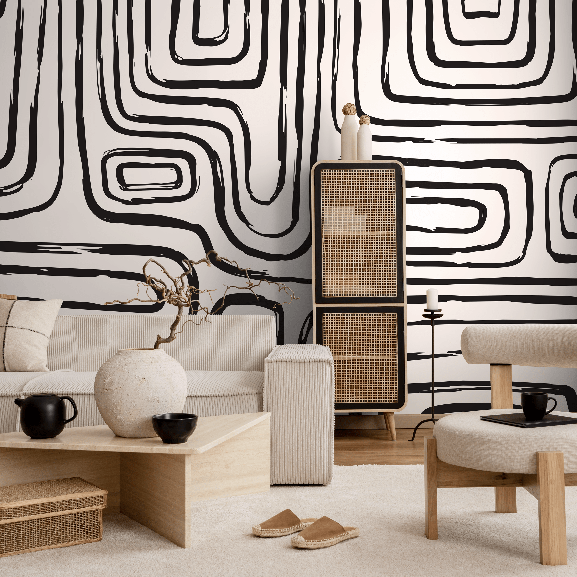Abstract Wallpaper with Bold Brush Stroke Lines in Black - C091 - Decor Addict, LLC