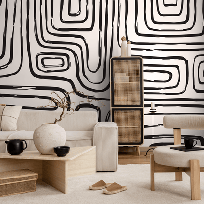 Abstract Wallpaper with Bold Brush Stroke Lines in Black - C091 - Decor Addict, LLC