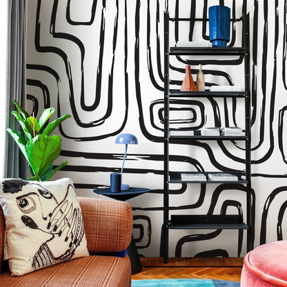 Abstract Wallpaper with Bold Brush Stroke Lines in Black - C091 - Decor Addict, LLC