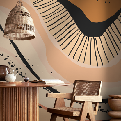 Abstract Wallpaper with an Organic Motif in Orange, Black, and Beige - C413 - Decor Addict, LLC