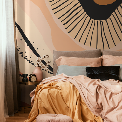 Abstract Wallpaper with an Organic Motif in Orange, Black, and Beige - C413 - Decor Addict, LLC