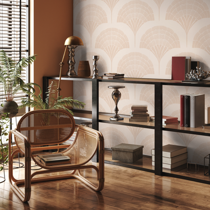 Art Deco Wallpaper with a Stylized Fan Motif in Beige and Cream - C500 - Decor Addict, LLC