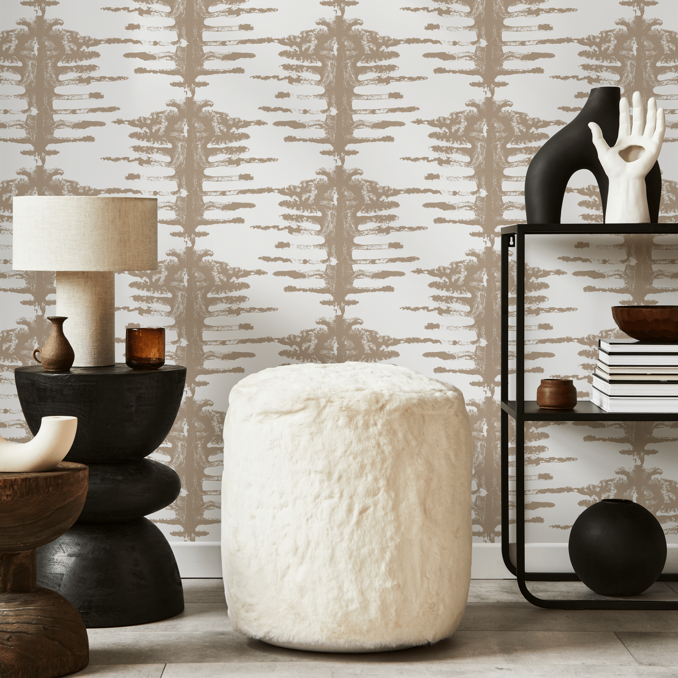 Abstract Wallpaper with a Stamped Tribal Motif in Beige - C741 - Decor Addict, LLC