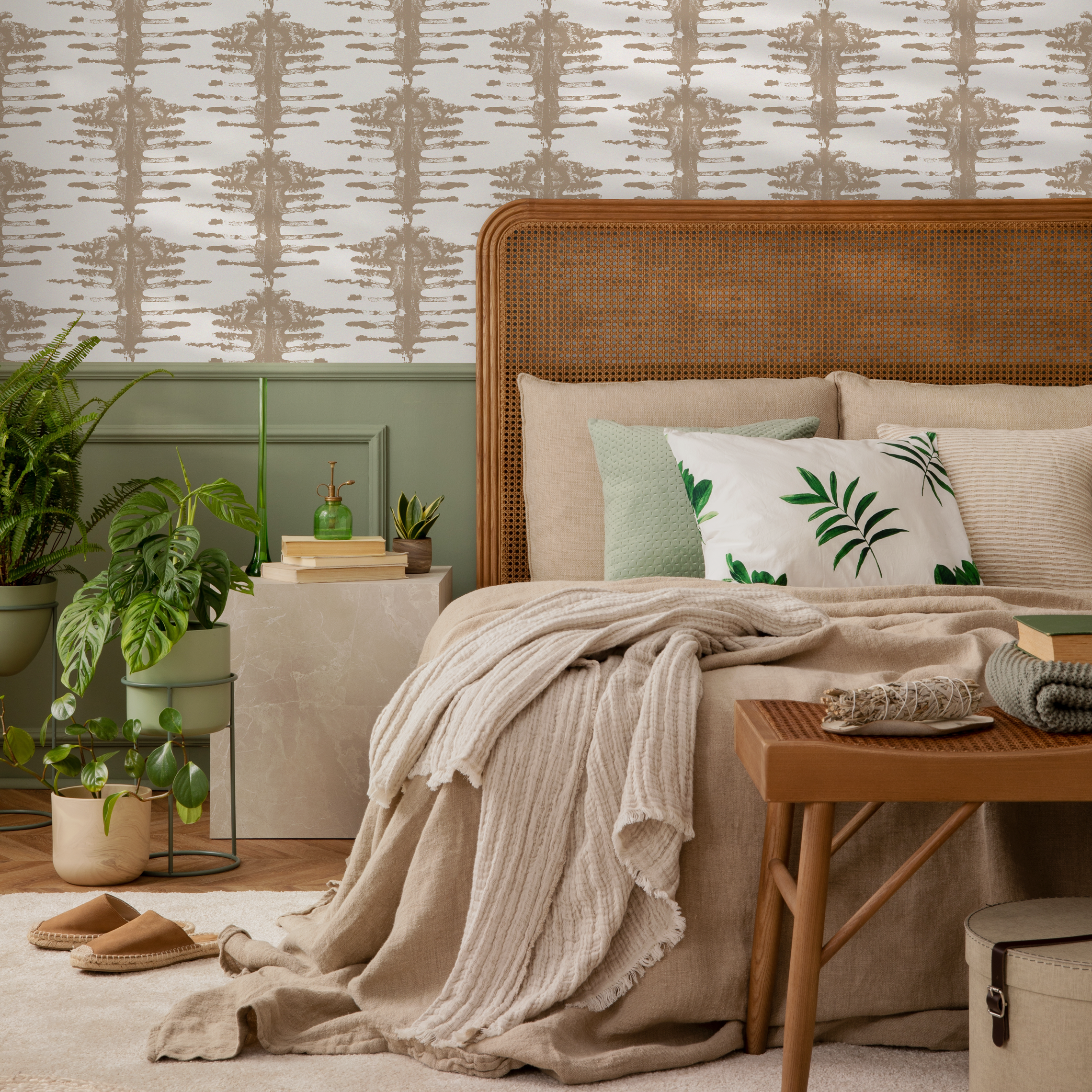 Abstract Wallpaper with a Stamped Tribal Motif in Beige - C741 - Decor Addict, LLC