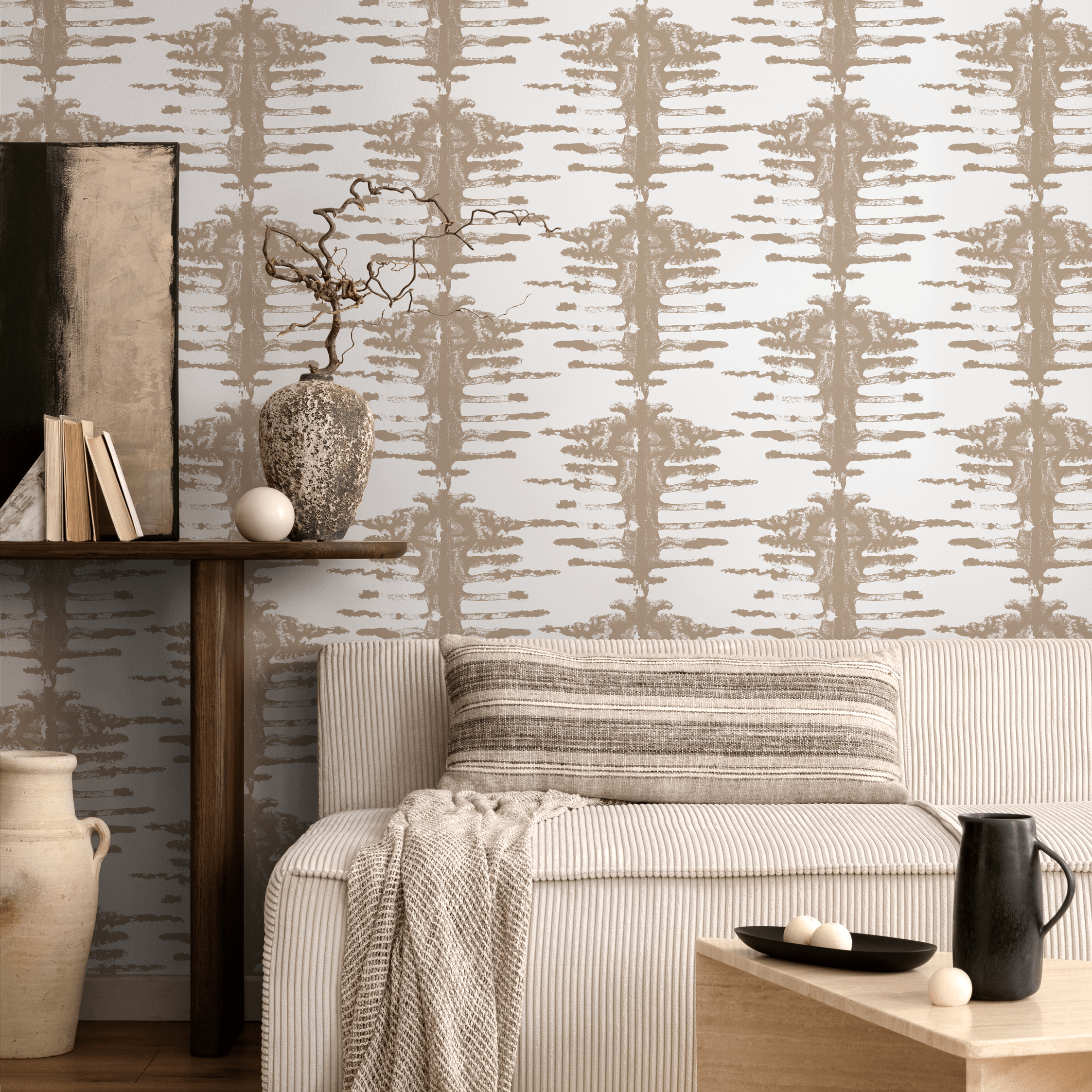 Abstract Wallpaper with a Stamped Tribal Motif in Beige - C741 - Decor Addict, LLC