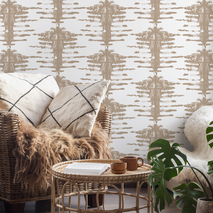 Abstract Wallpaper with a Stamped Tribal Motif in Beige - C741 - Decor Addict, LLC