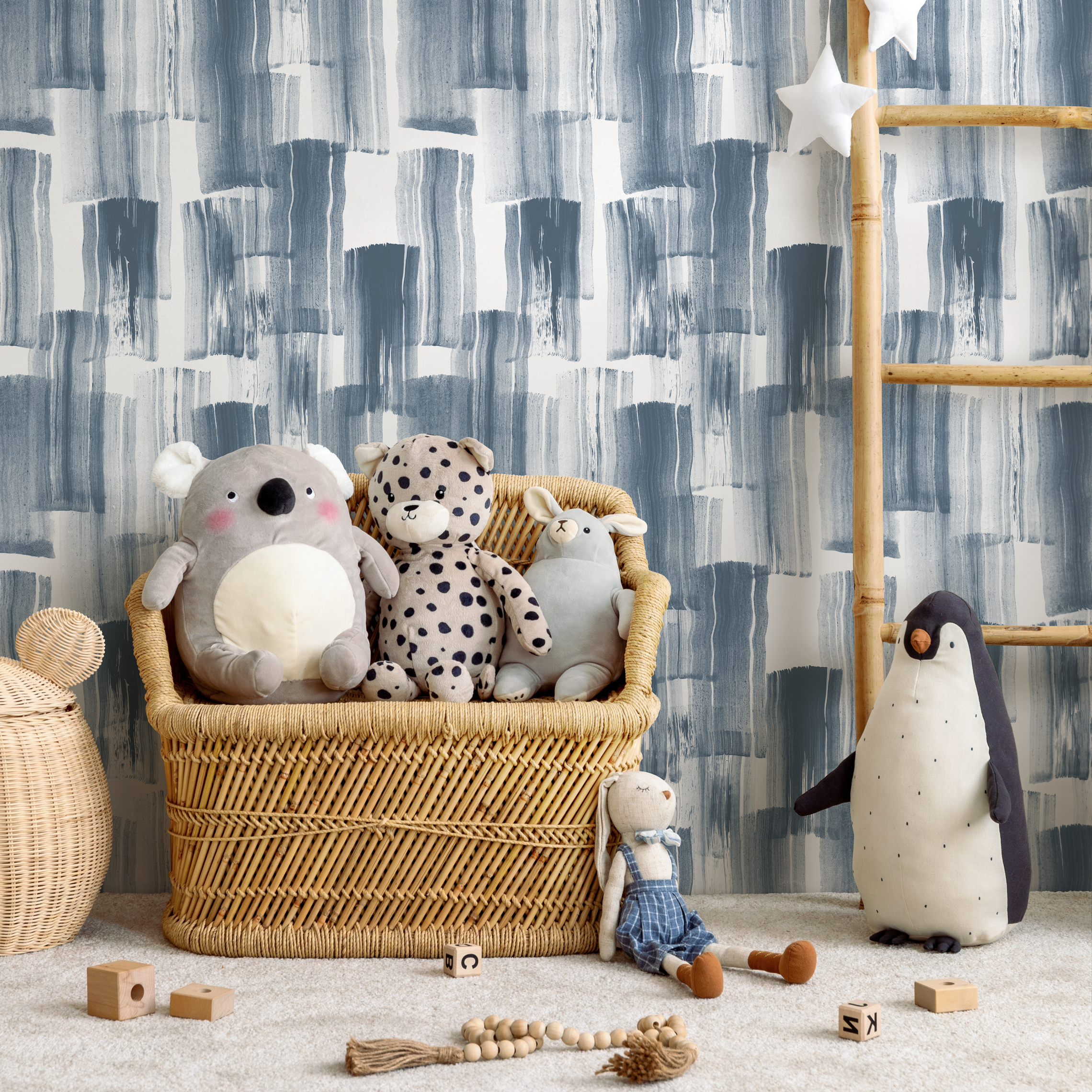 Brushstroke Wallpaper with a Layered Painterly Motif in Navy Blue - C768 - Decor Addict, LLC