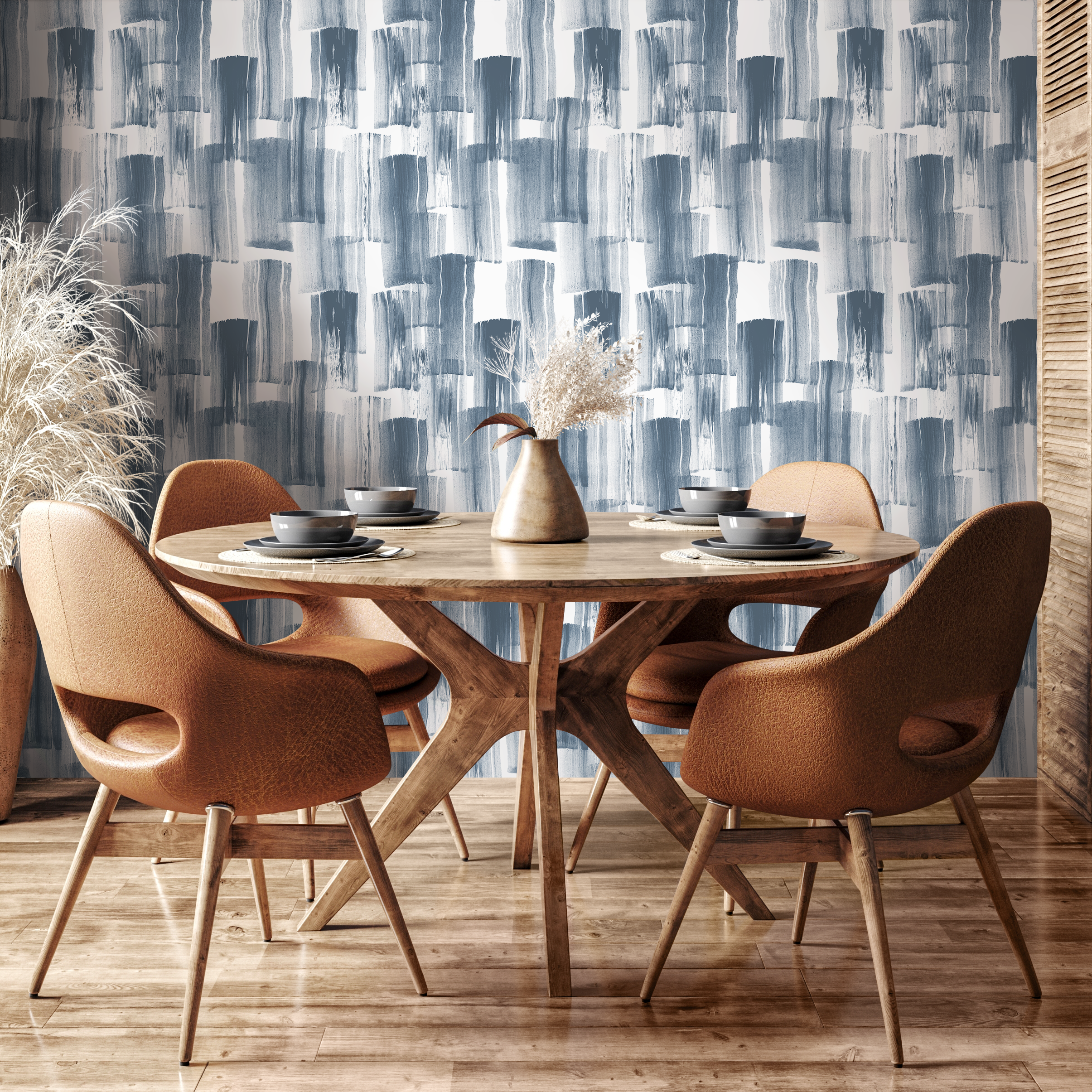 Brushstroke Wallpaper with a Layered Painterly Motif in Navy Blue - C768 - Decor Addict, LLC