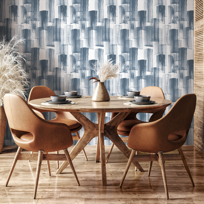 Brushstroke Wallpaper with a Layered Painterly Motif in Navy Blue - C768 - Decor Addict, LLC